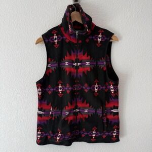 Chaps Ralph Lauren Aztec Tribal Fleece Full Zip Vest L Womens Western Boho